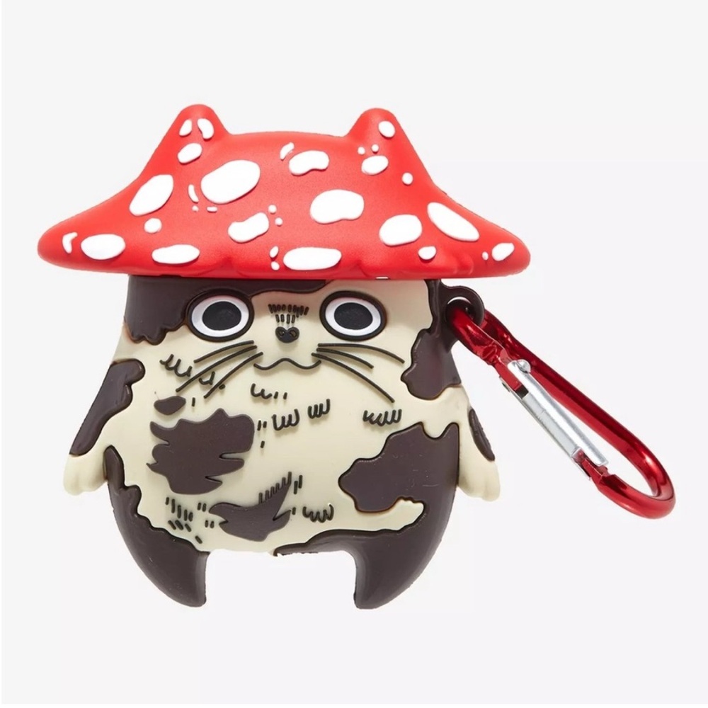 Mushroom Cat earbuds Holder - Red and Brown